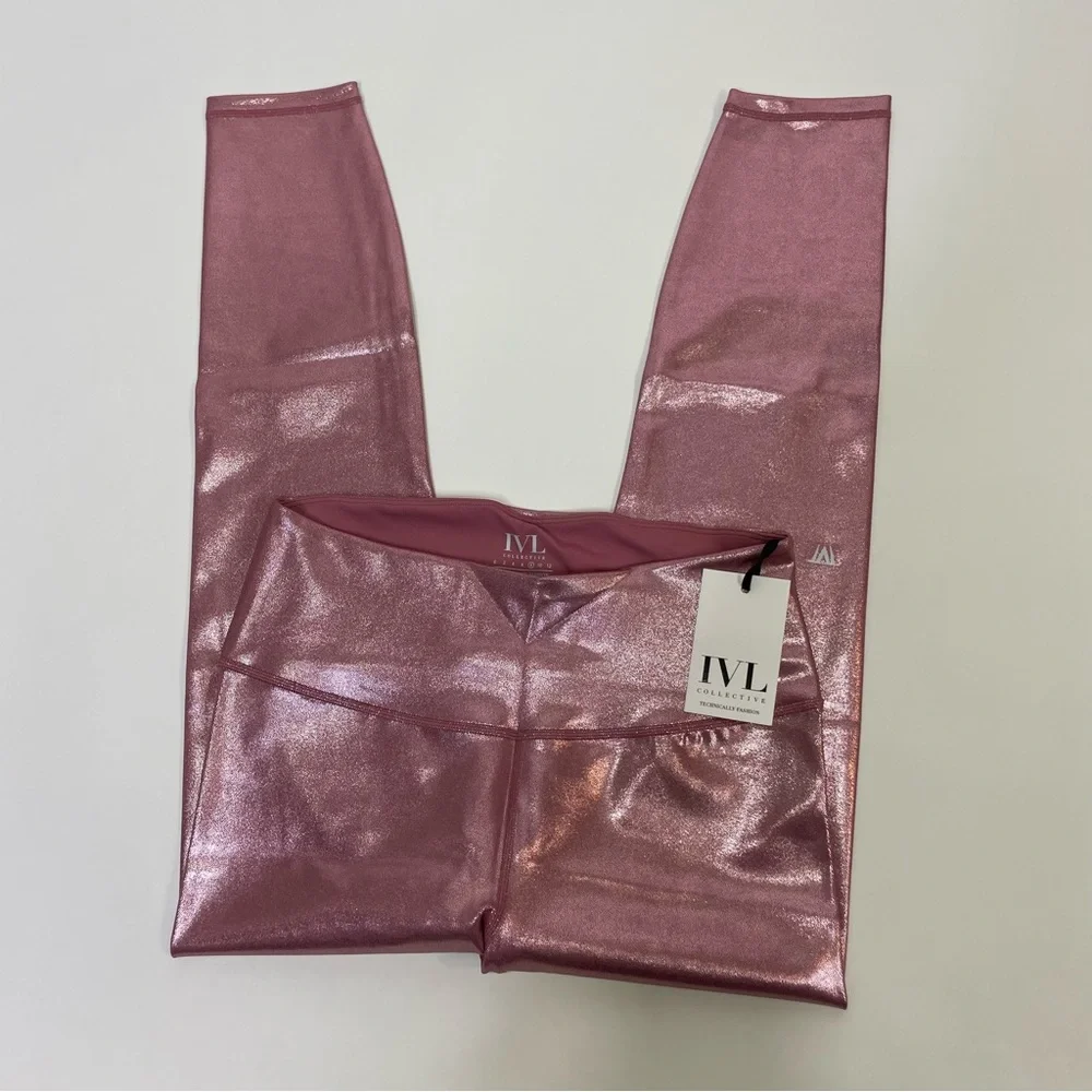 NWT IVL Legging Rose Gold Shimmer Pink Tight‎ 8